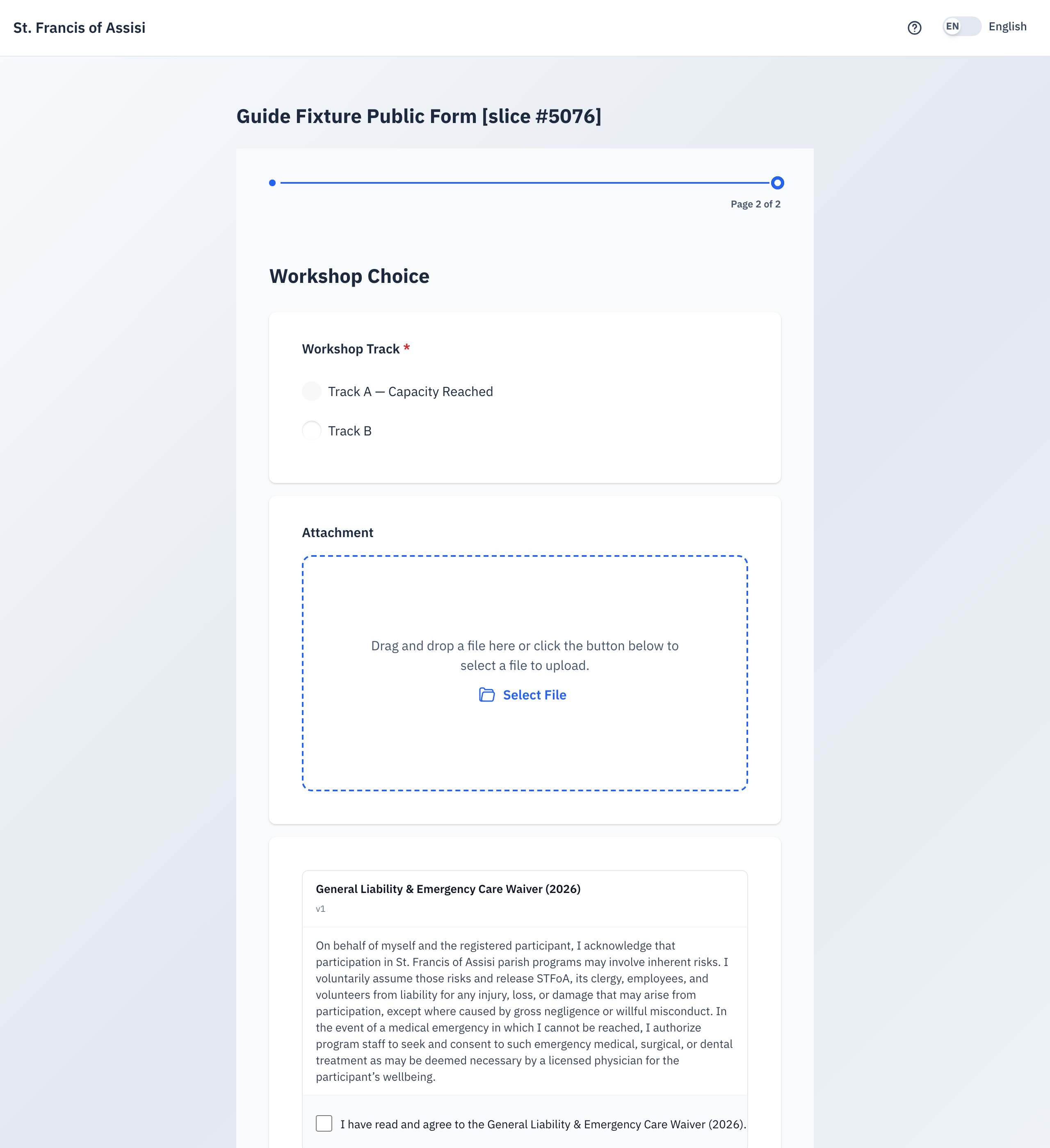 A page of questions, with the parent-information fields filled in above it.