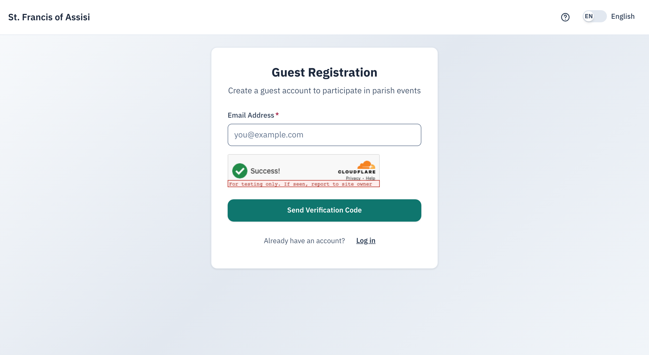 The guest registration email screen, with the email field and security check.