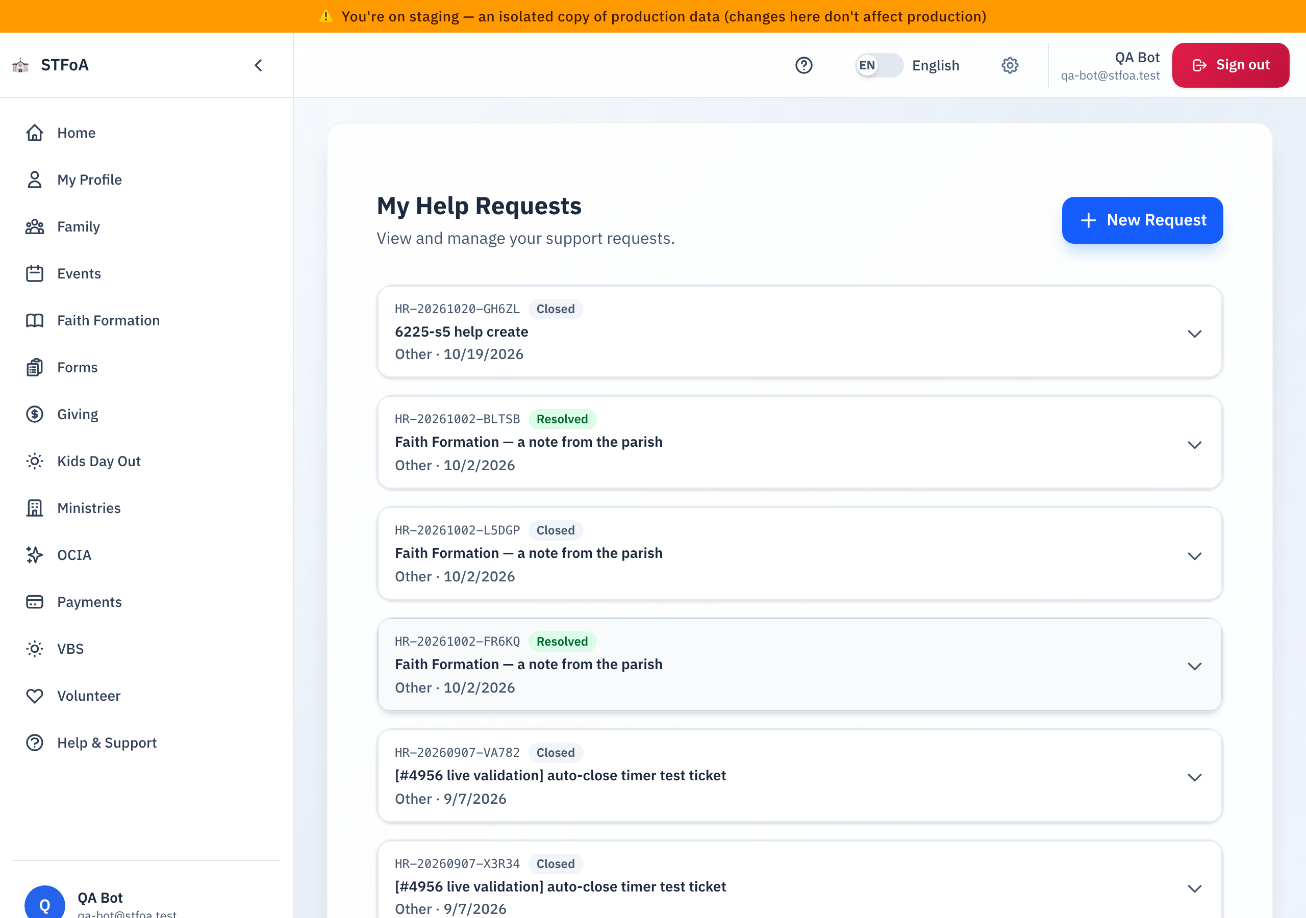 Your list of help requests, newest first.