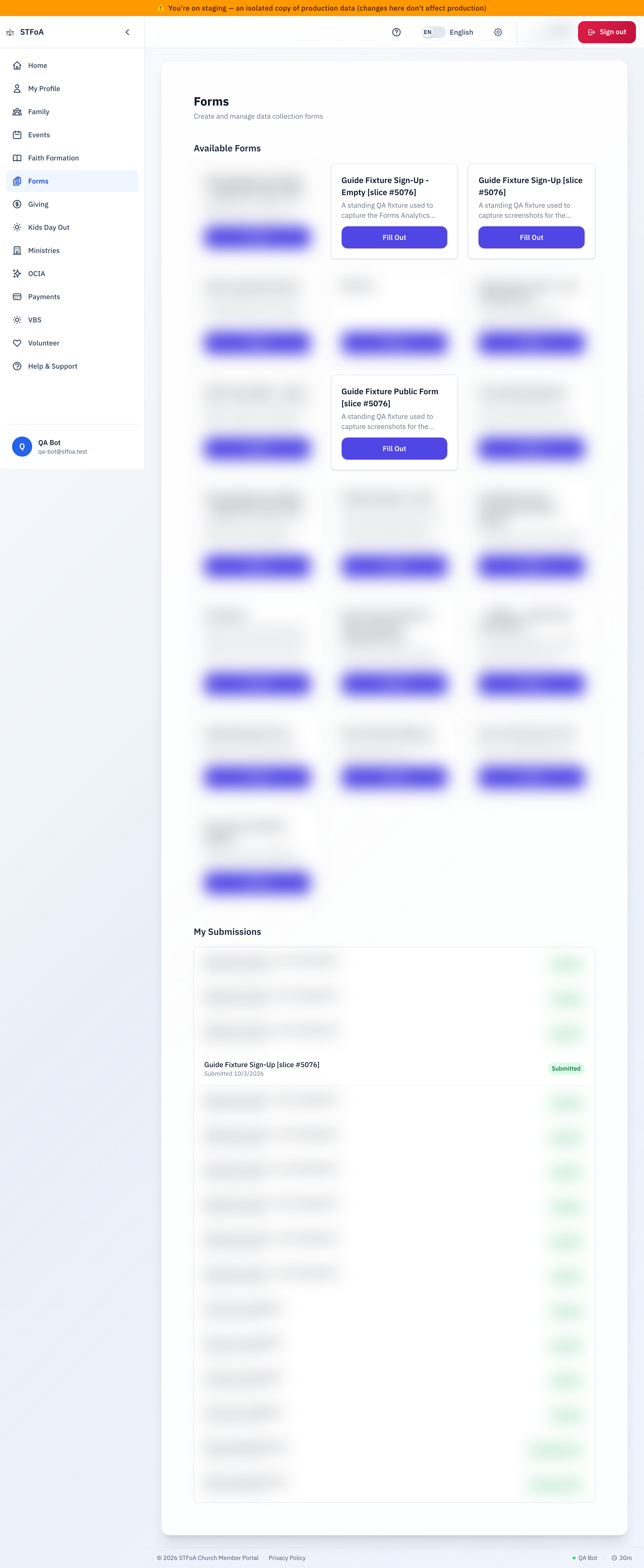 The My Submissions list, showing a form you already sent in.