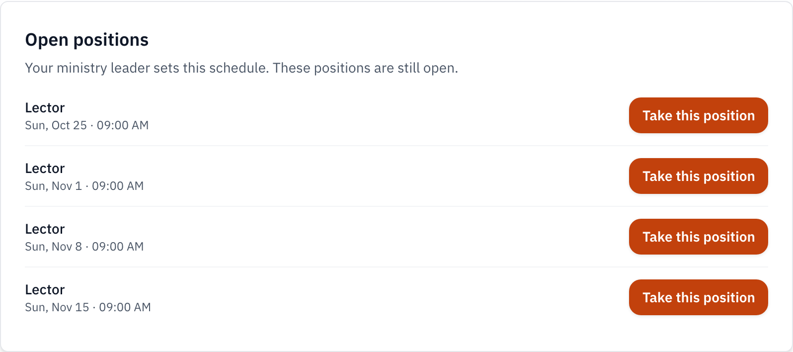 The Open positions list on an opportunity page.